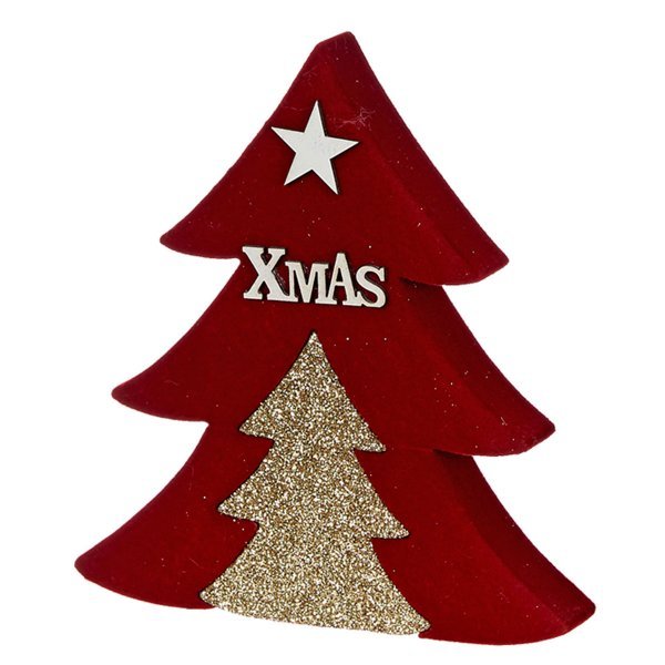 Χριστουγεννιάτικο Ξύλινο Διακοσμητικό Δεντράκι Κόκκινο με "XMAS" (17cm)